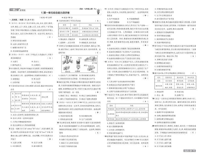一遍过-7上历史人教版-单元卷_页面_01